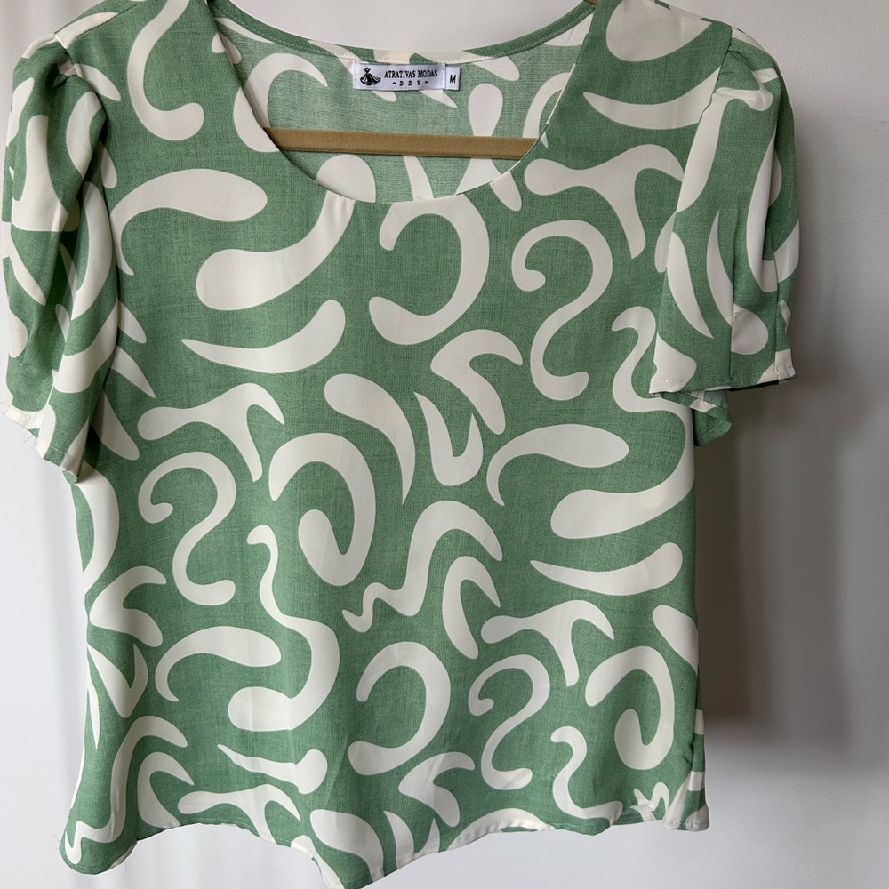Anthropologie Green and Cream Swirl Blouse